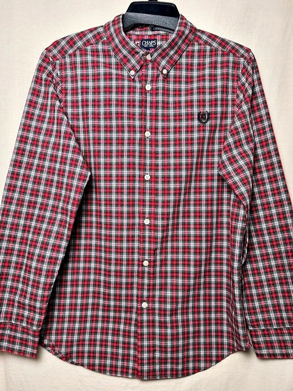 CHAPS Men’s XL Red Plaid Button Down Shirt Christmas Holiday Tartan
